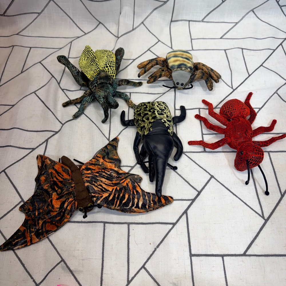 Unbranded Insect Plush Puppets Butterfly Ant Beetle Spider Lot 5pc‎
